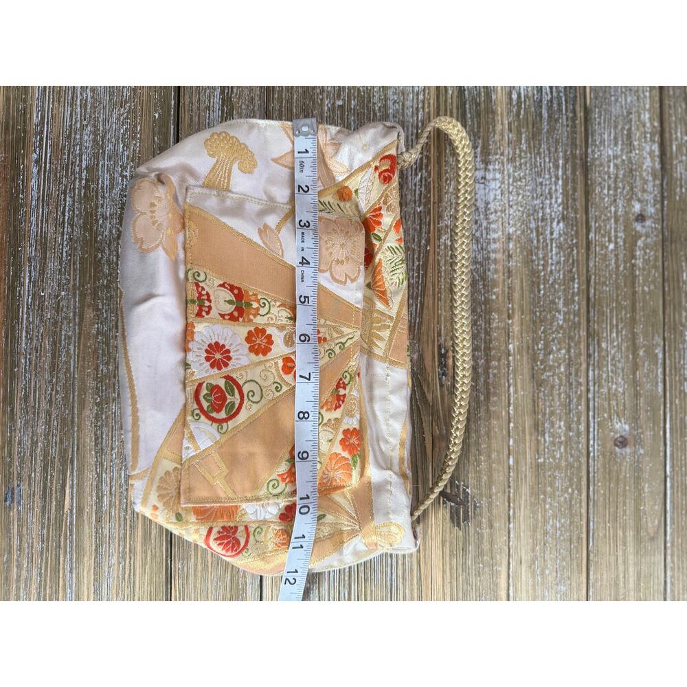 Vintage Japanese Silk Obi Clutch Bag Gold Floral Kawaii Coquette Aesthetic Purse - Picture 9 of 10
